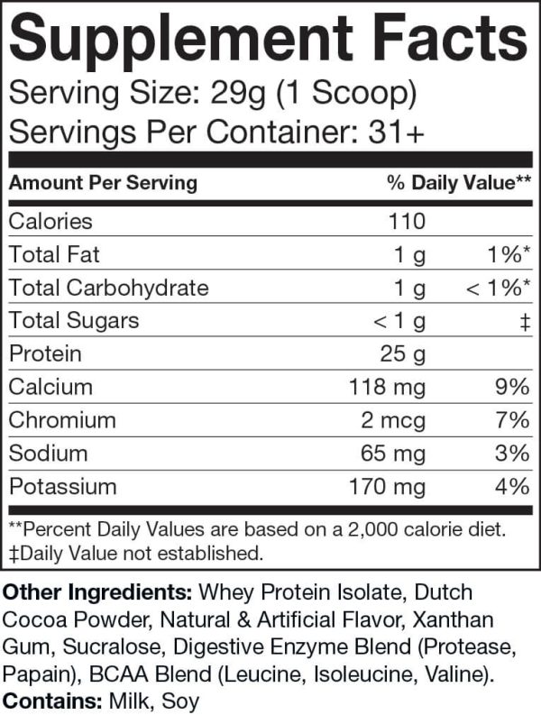 2lb 100% Whey Isolate Chocolate – 31 servings - Image 2